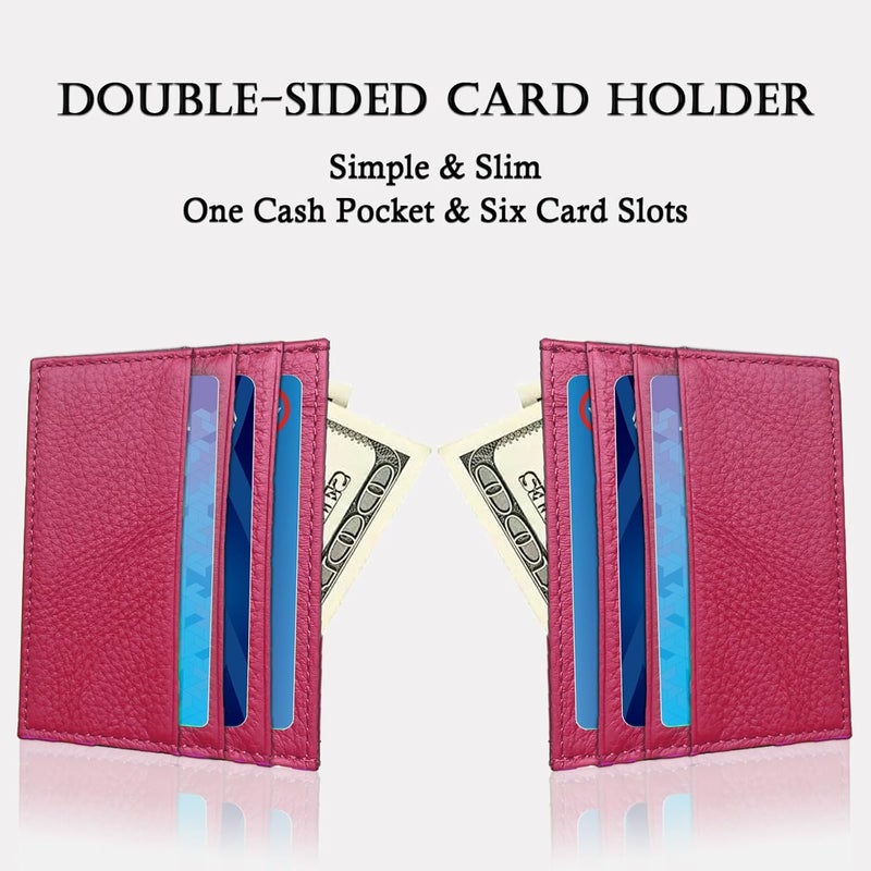 WOXVM Credit Card Holder Wallet RFID Blocking Slim Credit Card Cases Holder Premium Leather Minimalist Front Pocket Small Wallet with 6 Card Slots and 1 Pockets for Men Women (Rose Red) - Image 4